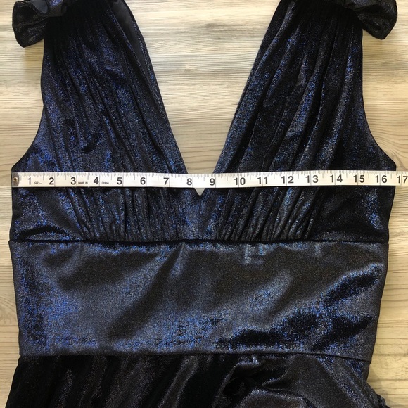 Christian Siriano Velvet V Neck Dress Navy Ruffle - Picture 10 of 10